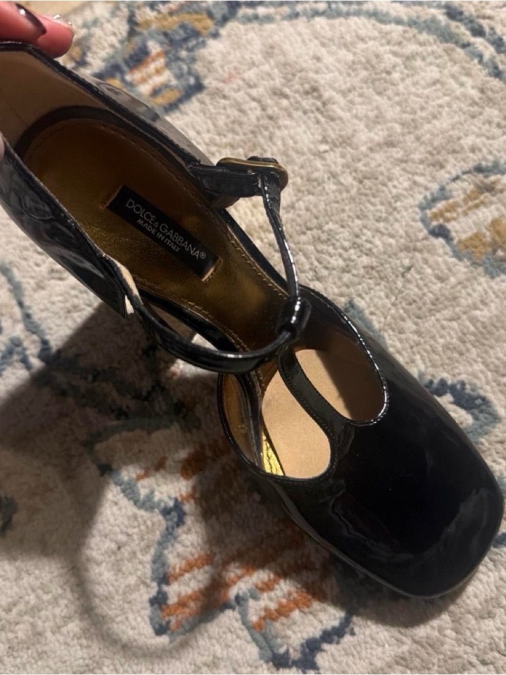 Dolce & Gabbana Black Patent T-Strap Heels